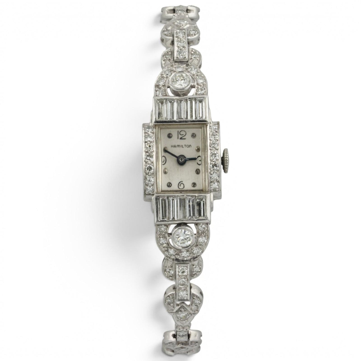 Hamilton Platinum Diamond 14mm Ladies Rectangular Cocktail Dress Watch 1.96ctw