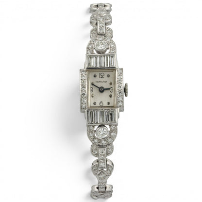 Hamilton Platinum Diamond 14mm Ladies Rectangular Cocktail Dress Watch 1.96ctw