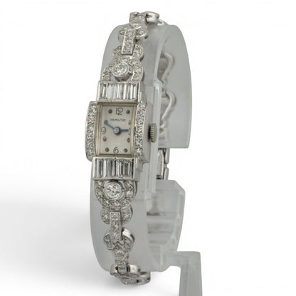 Hamilton Platinum Diamond 14mm Ladies Rectangular Cocktail Dress Watch 1.96ctw