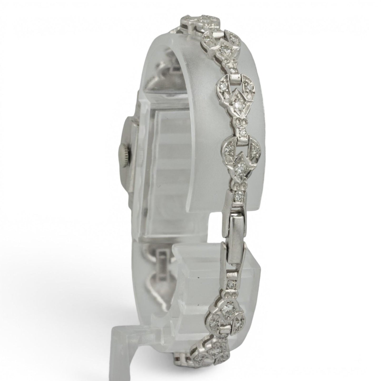 Hamilton Platinum Diamond 14mm Ladies Rectangular Cocktail Dress Watch 1.96ctw