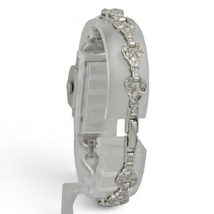 Hamilton Platinum Diamond 14mm Ladies Rectangular Cocktail Dress Watch 1.96ctw