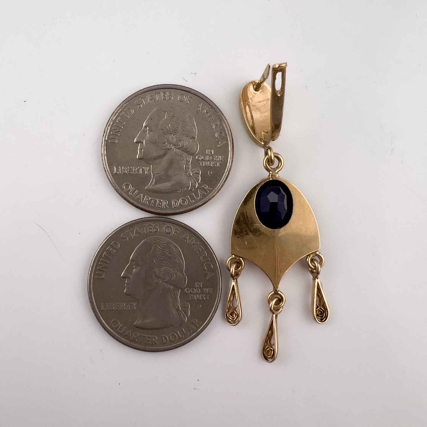 Vintage 13.5k Yellow Gold Painted Enamel & Blue Stone Dangle Earrings 11g