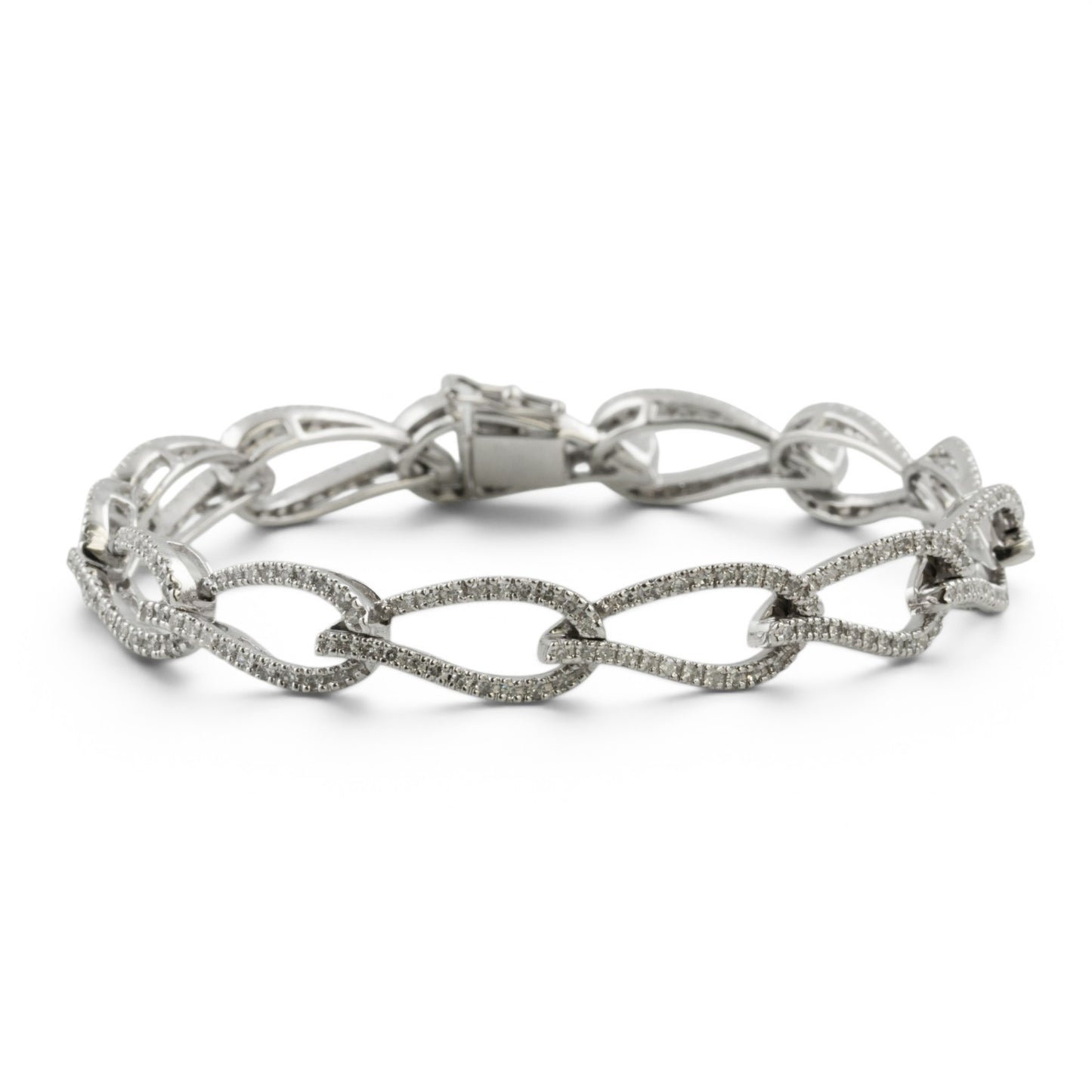 14k White Gold Diamond Teardrop Link Station Bracelet 1.62ctw H SI1-SI2 7.00"