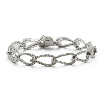 14k White Gold Diamond Teardrop Link Station Bracelet 1.62ctw H SI1-SI2 7.00"