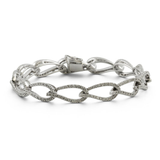 14k White Gold Diamond Teardrop Link Station Bracelet 1.62ctw H SI1-SI2 7.00"