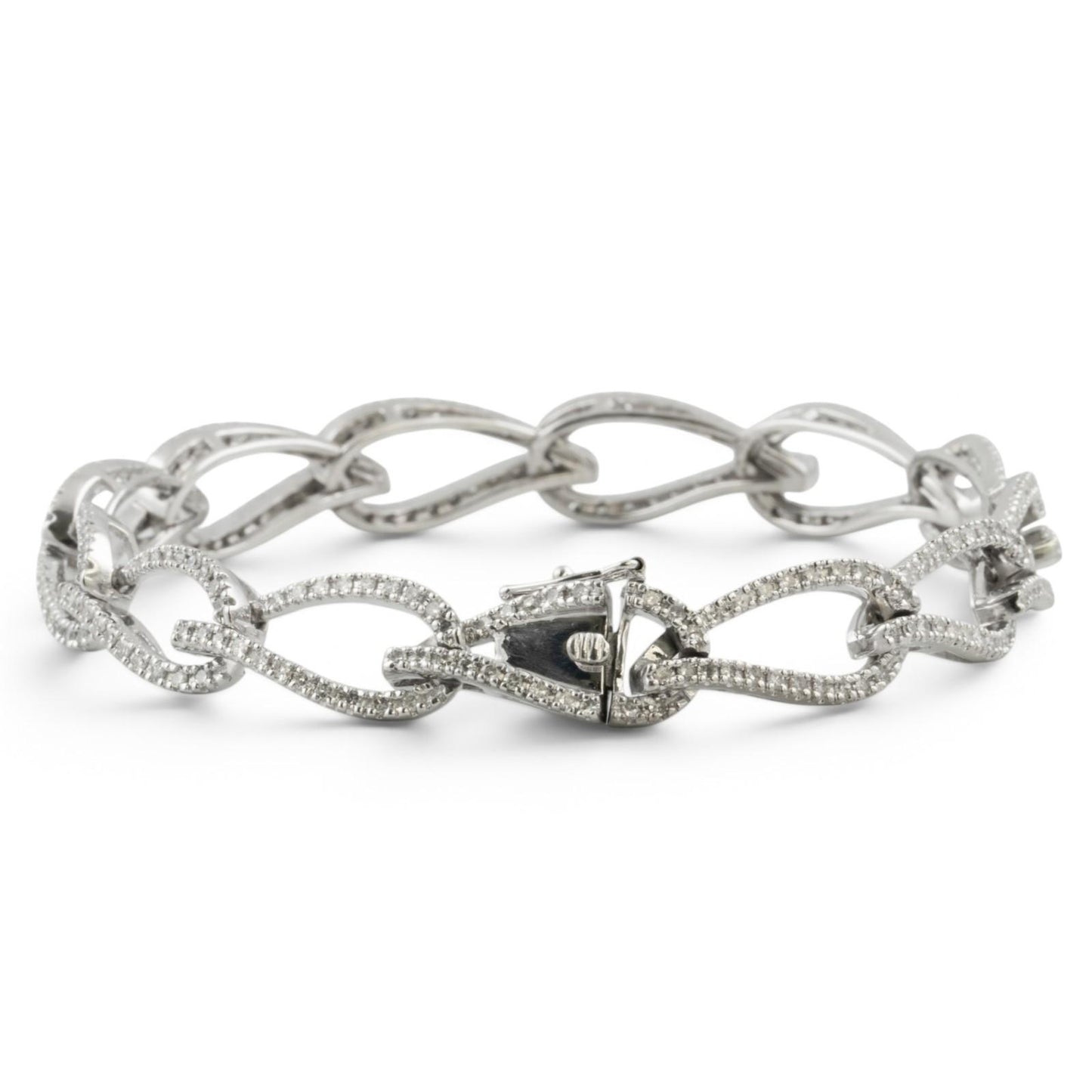 14k White Gold Diamond Teardrop Link Station Bracelet 1.62ctw H SI1-SI2 7.00"