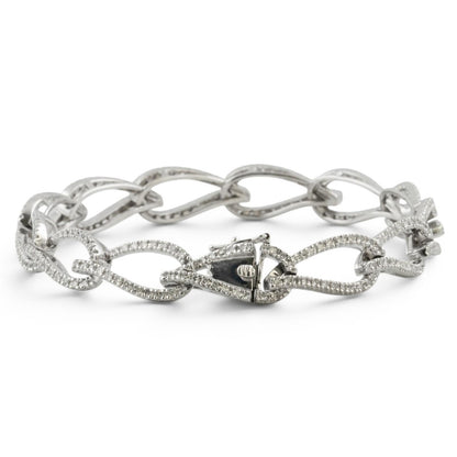 14k White Gold Diamond Teardrop Link Station Bracelet 1.62ctw H SI1-SI2 7.00"