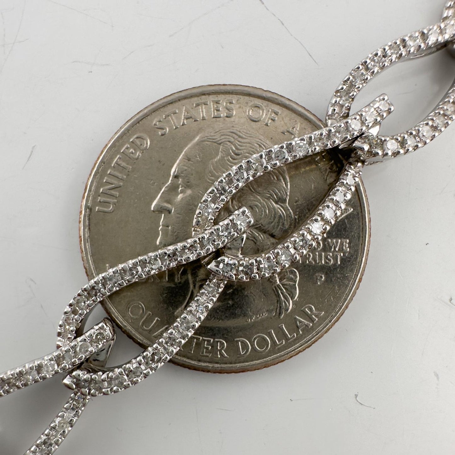 14k White Gold Diamond Teardrop Link Station Bracelet 1.62ctw H SI1-SI2 7.00"