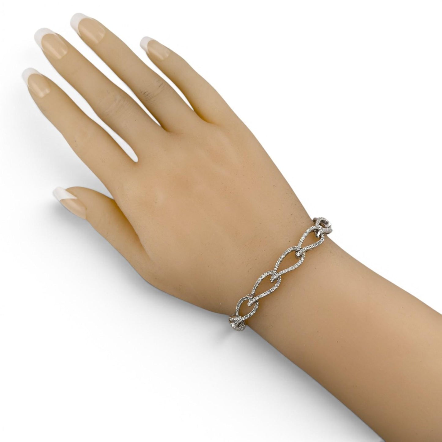 14k White Gold Diamond Teardrop Link Station Bracelet 1.62ctw H SI1-SI2 7.00"