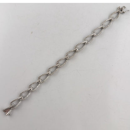 14k White Gold Diamond Teardrop Link Station Bracelet 1.62ctw H SI1-SI2 7.00"