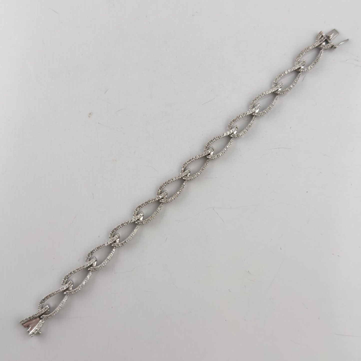14k White Gold Diamond Teardrop Link Station Bracelet 1.62ctw H SI1-SI2 7.00"