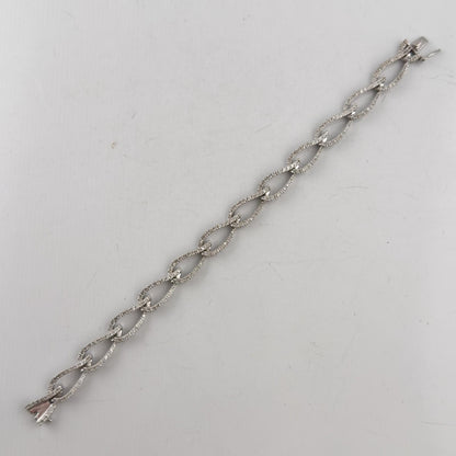 14k White Gold Diamond Teardrop Link Station Bracelet 1.62ctw H SI1-SI2 7.00"