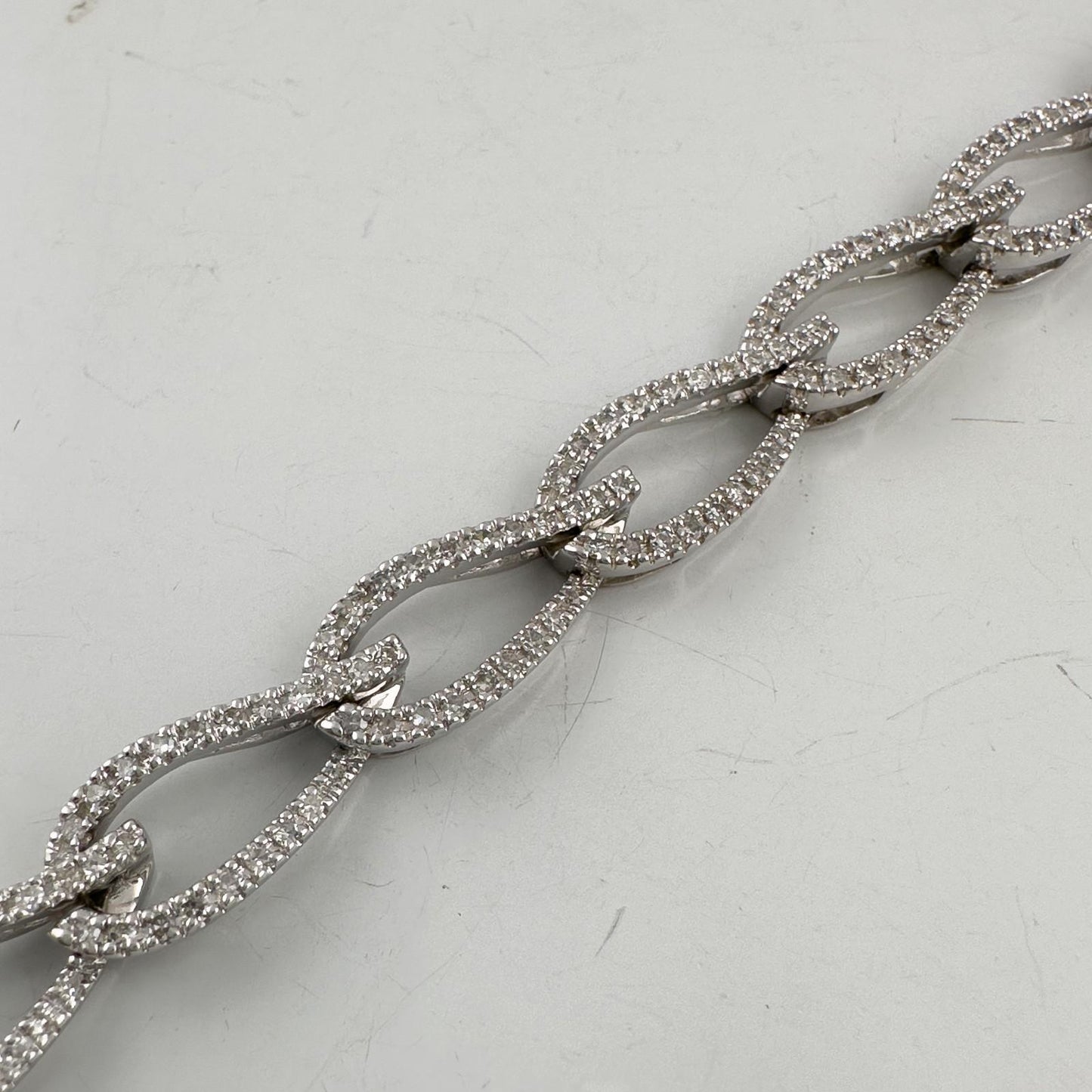 14k White Gold Diamond Teardrop Link Station Bracelet 1.62ctw H SI1-SI2 7.00"