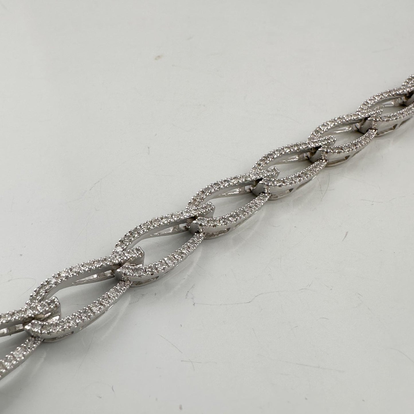 14k White Gold Diamond Teardrop Link Station Bracelet 1.62ctw H SI1-SI2 7.00"