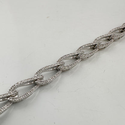 14k White Gold Diamond Teardrop Link Station Bracelet 1.62ctw H SI1-SI2 7.00"