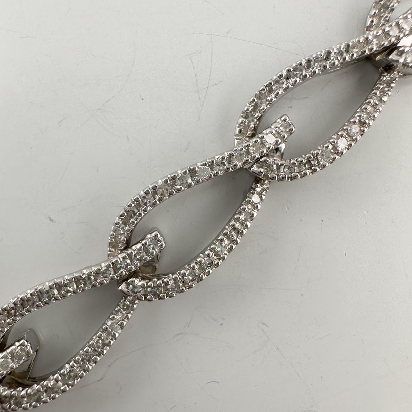 14k White Gold Diamond Teardrop Link Station Bracelet 1.62ctw H SI1-SI2 7.00"