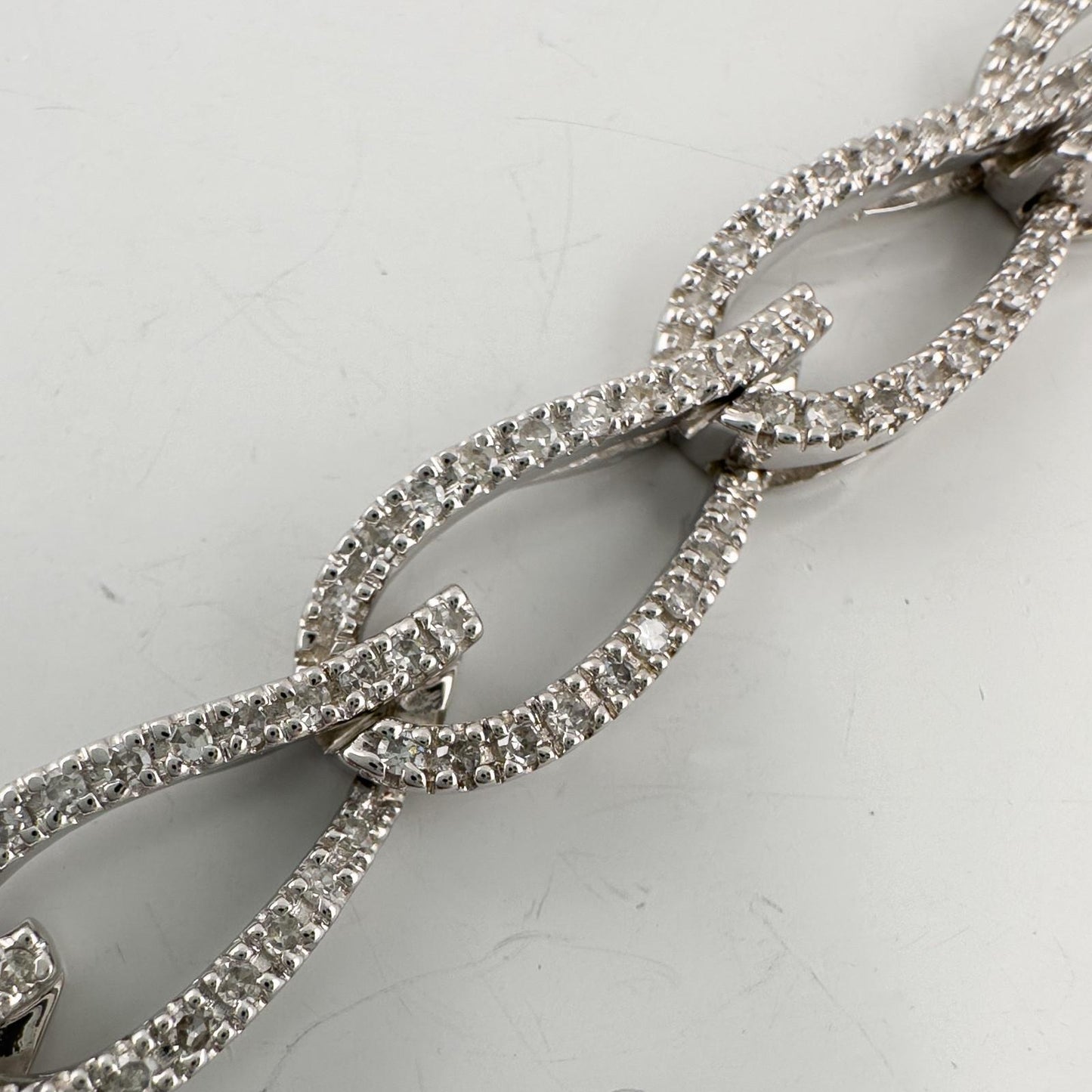 14k White Gold Diamond Teardrop Link Station Bracelet 1.62ctw H SI1-SI2 7.00"