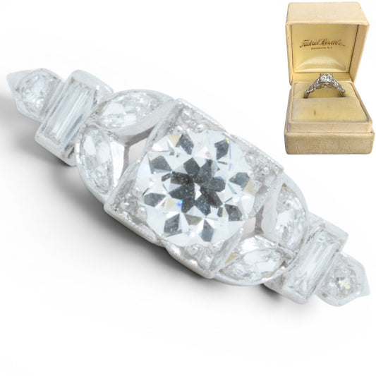 Antique Art Deco Platinum Old European Cut Diamond Ring 0.85ctw H SI1-SI2 Size 7