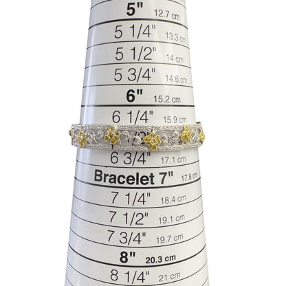 18k White & Yellow Gold Diamond Floral Station Bracelet 2.05ctw G SI1 22.6g 7"