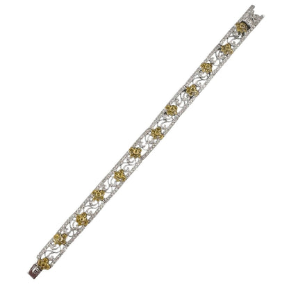 18k White & Yellow Gold Diamond Floral Station Bracelet 2.05ctw G SI1 22.6g 7"