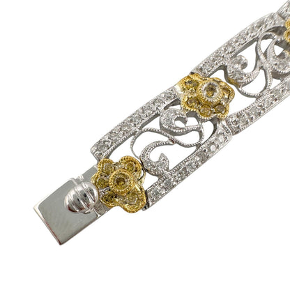18k White & Yellow Gold Diamond Floral Station Bracelet 2.05ctw G SI1 22.6g 7"