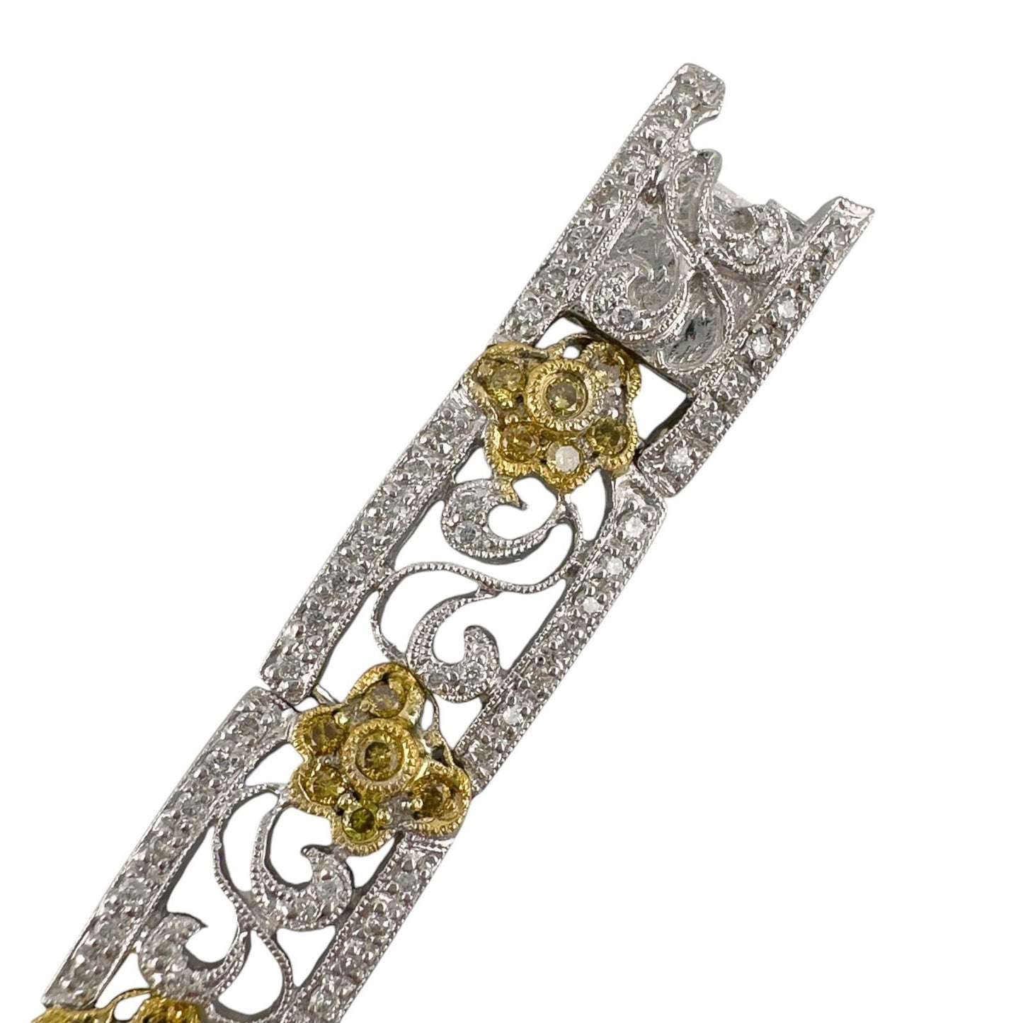 18k White & Yellow Gold Diamond Floral Station Bracelet 2.05ctw G SI1 22.6g 7"