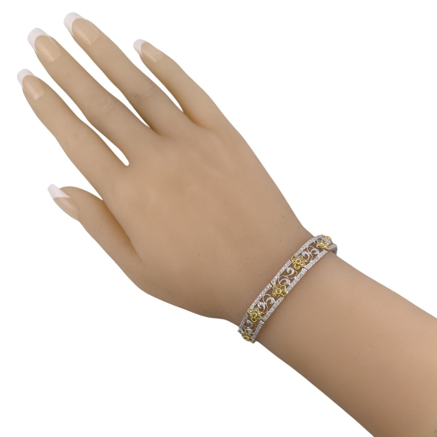 18k White & Yellow Gold Diamond Floral Station Bracelet 2.05ctw G SI1 22.6g 7"