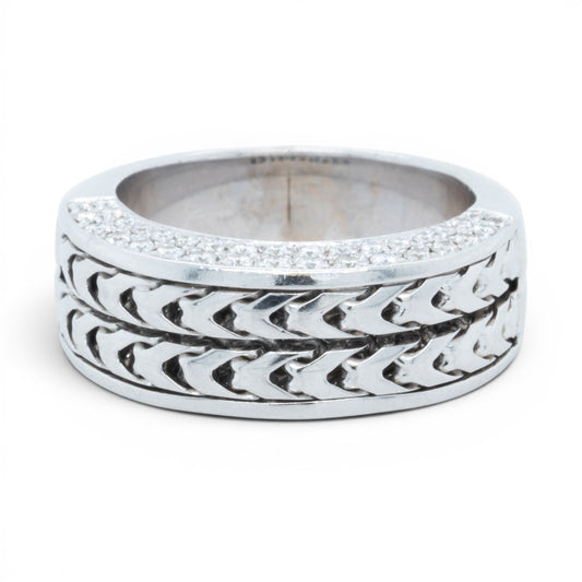 Di Modolo Herringbone 18k White Gold Diamond Men's Ring Size 8 1.05ctw F VS1