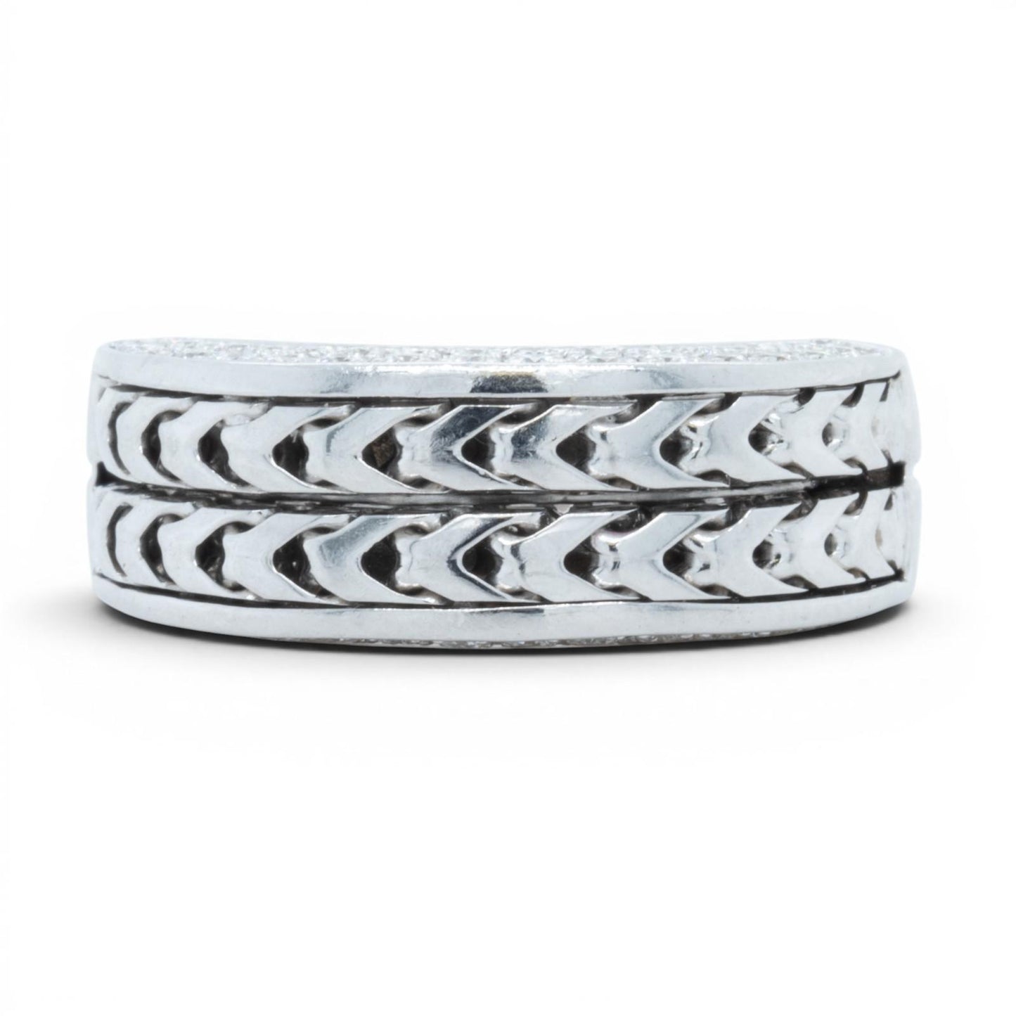 Di Modolo Herringbone 18k White Gold Diamond Men's Ring Size 8 1.05ctw F VS1