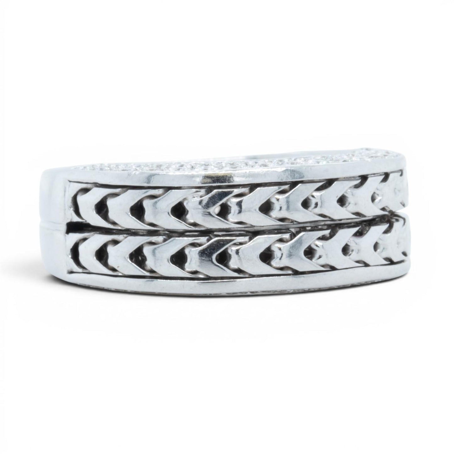 Di Modolo Herringbone 18k White Gold Diamond Men's Ring Size 8 1.05ctw F VS1