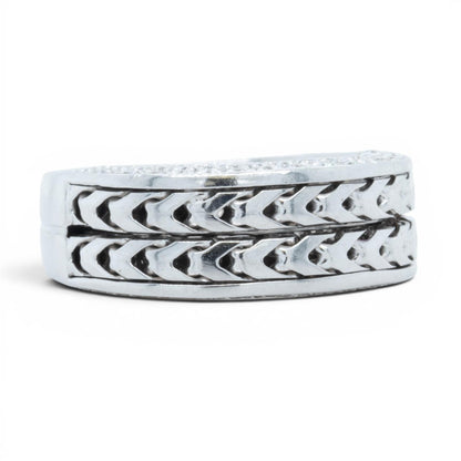 Di Modolo Herringbone 18k White Gold Diamond Men's Ring Size 8 1.05ctw F VS1