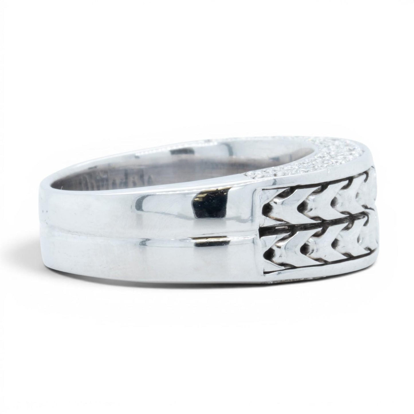 Di Modolo Herringbone 18k White Gold Diamond Men's Ring Size 8 1.05ctw F VS1