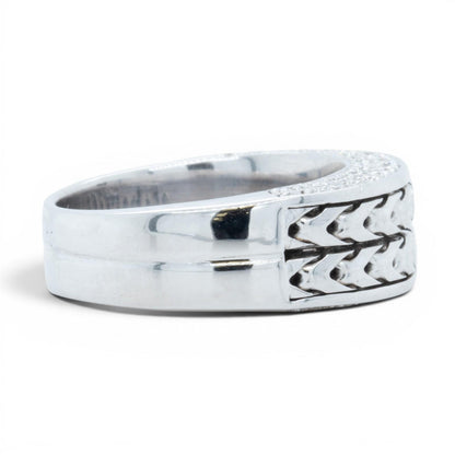 Di Modolo Herringbone 18k White Gold Diamond Men's Ring Size 8 1.05ctw F VS1