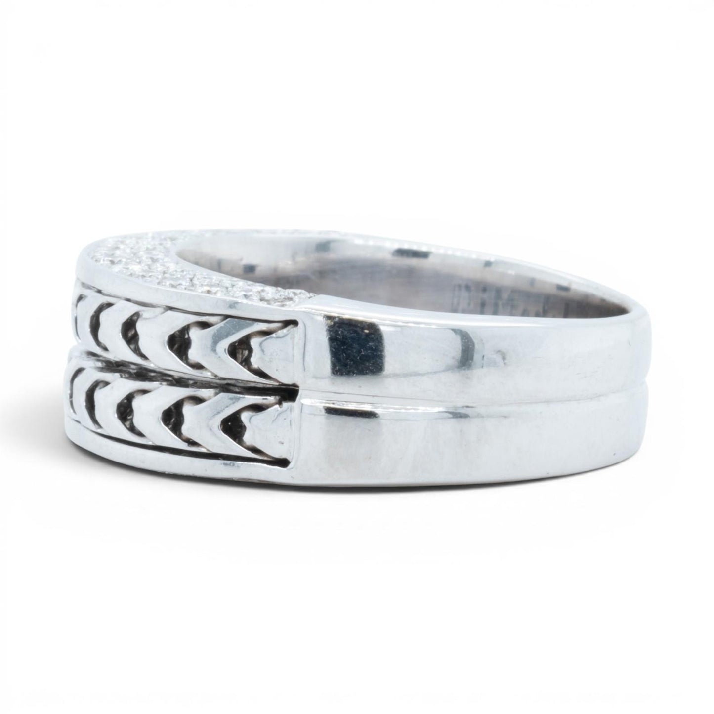Di Modolo Herringbone 18k White Gold Diamond Men's Ring Size 8 1.05ctw F VS1