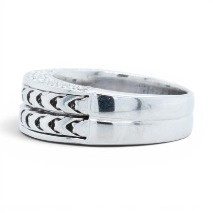 Di Modolo Herringbone 18k White Gold Diamond Men's Ring Size 8 1.05ctw F VS1