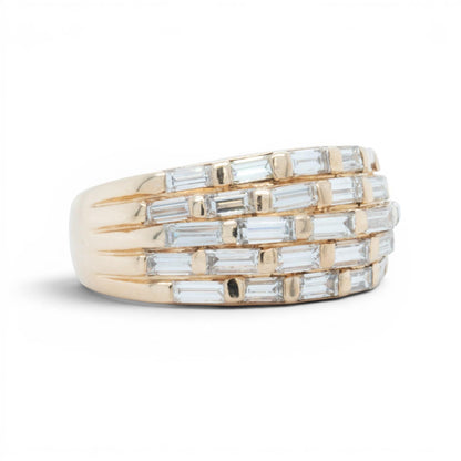 14k Yellow Gold Multi Row Bar Set Baguette Diamond Ring 1.12ctw G VS-SI Size 6.5