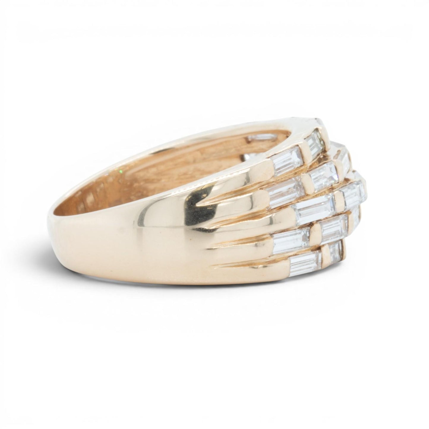 14k Yellow Gold Multi Row Bar Set Baguette Diamond Ring 1.12ctw G VS-SI Size 6.5