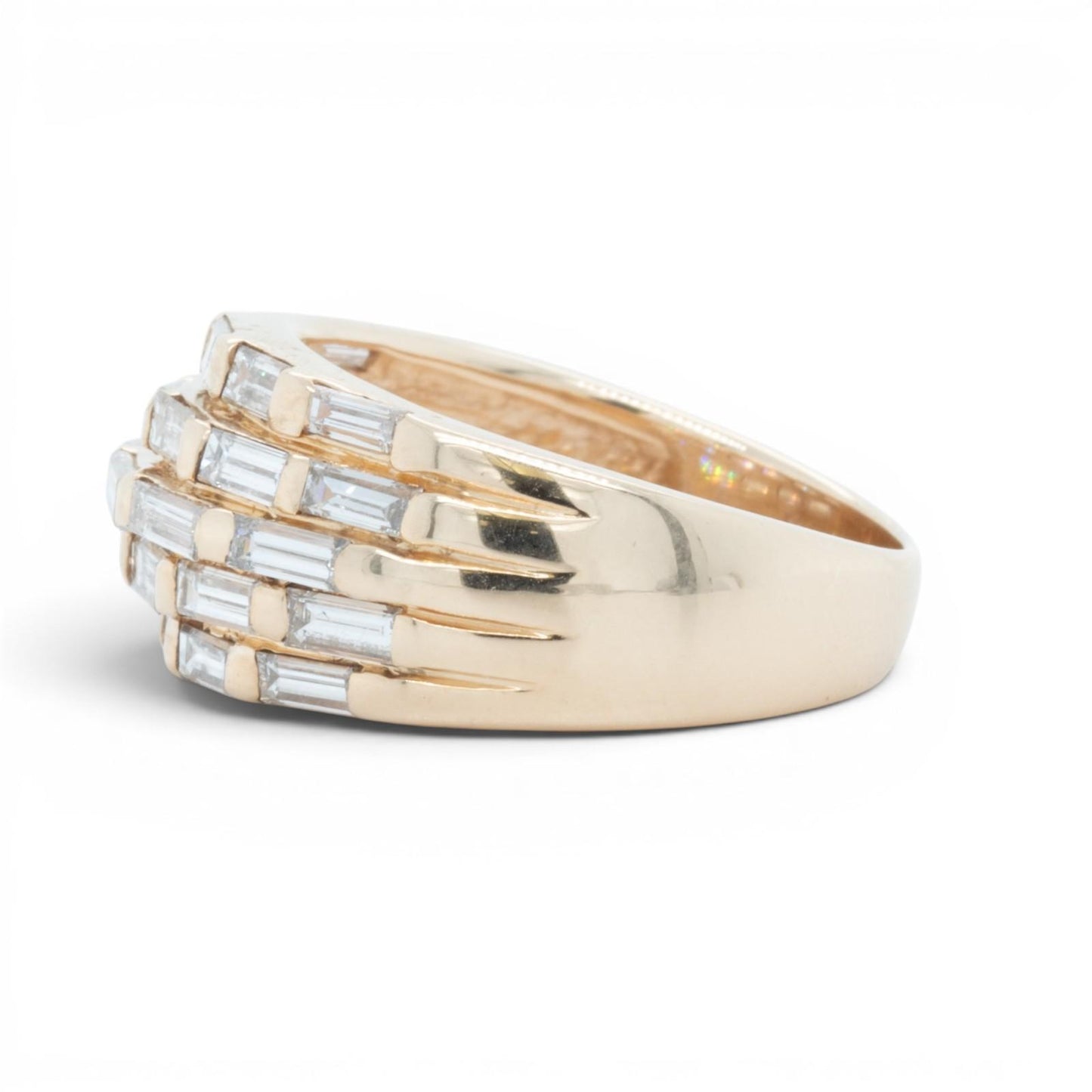 14k Yellow Gold Multi Row Bar Set Baguette Diamond Ring 1.12ctw G VS-SI Size 6.5