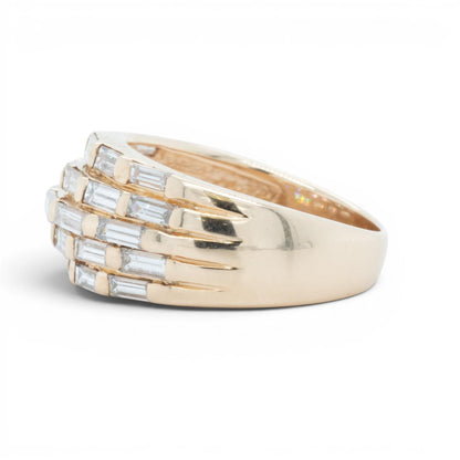 14k Yellow Gold Multi Row Bar Set Baguette Diamond Ring 1.12ctw G VS-SI Size 6.5