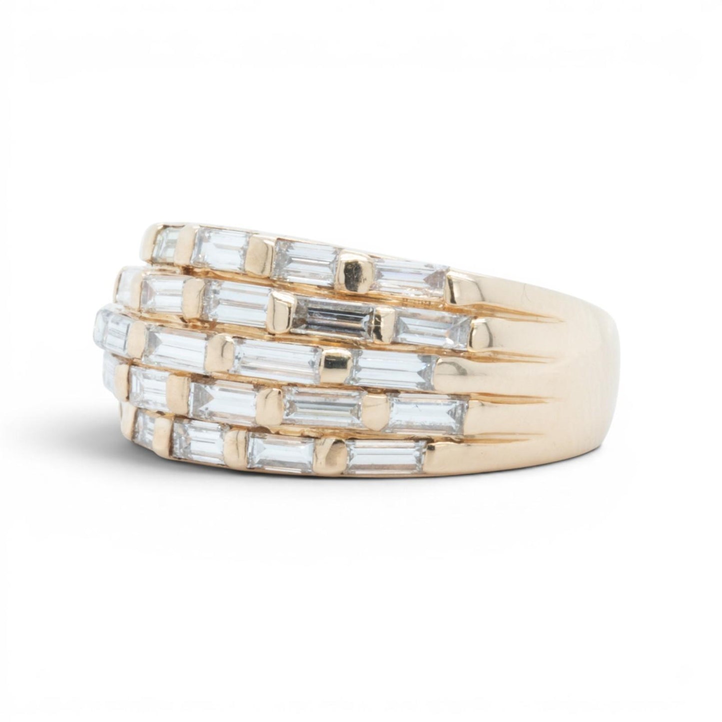 14k Yellow Gold Multi Row Bar Set Baguette Diamond Ring 1.12ctw G VS-SI Size 6.5