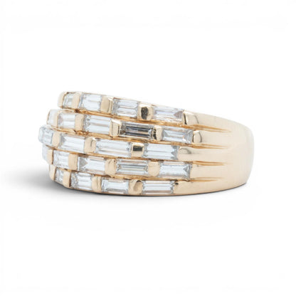 14k Yellow Gold Multi Row Bar Set Baguette Diamond Ring 1.12ctw G VS-SI Size 6.5