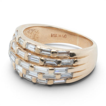 14k Yellow Gold Multi Row Bar Set Baguette Diamond Ring 1.12ctw G VS-SI Size 6.5