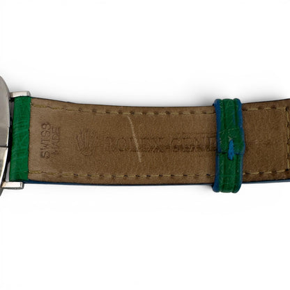 1976 Rolex Cellini 4048 18k White Gold Silver 30mm Square Green Strap Watch BOX