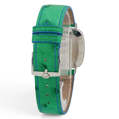 1976 Rolex Cellini 4048 18k White Gold Silver 30mm Square Green Strap Watch BOX