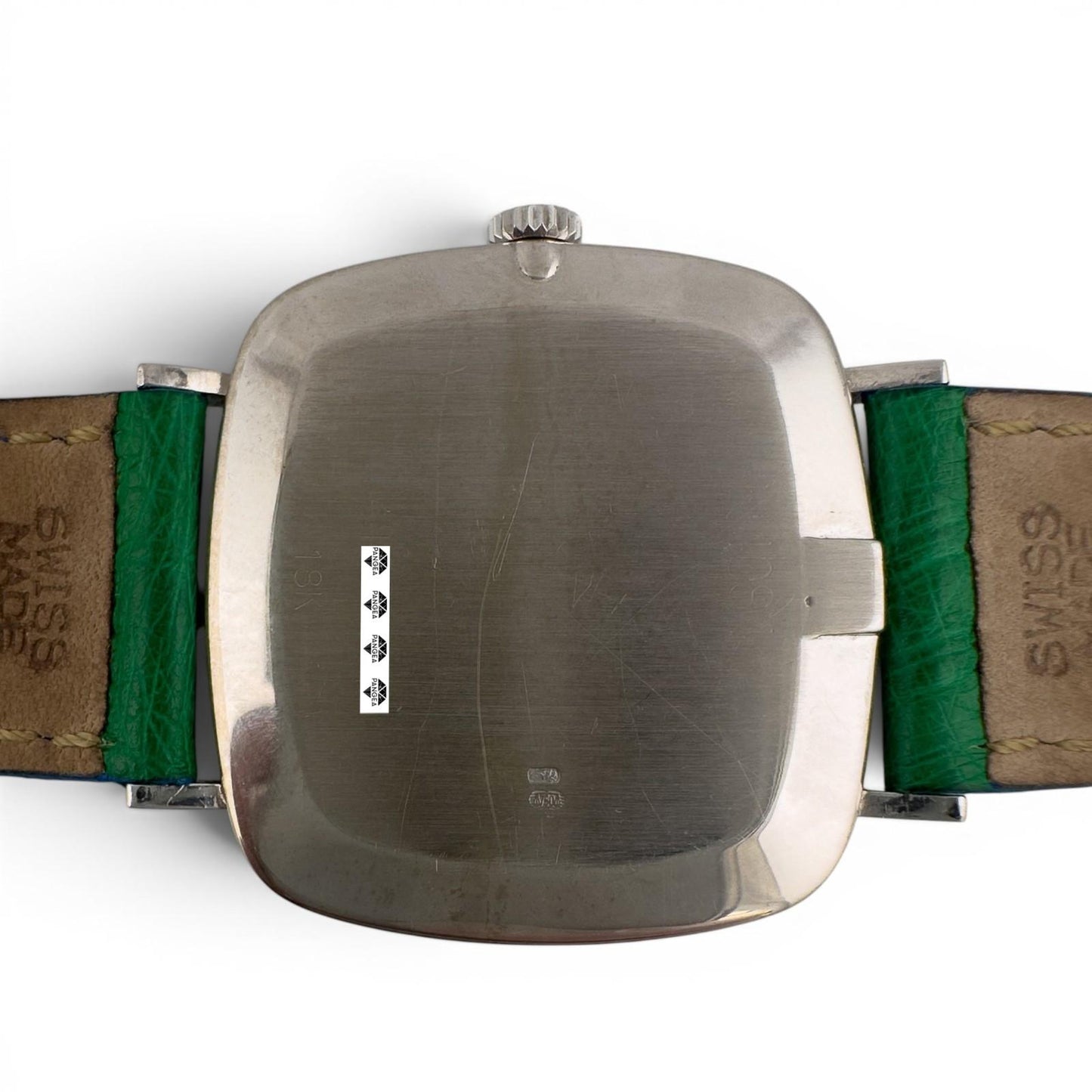 1976 Rolex Cellini 4048 18k White Gold Silver 30mm Square Green Strap Watch BOX