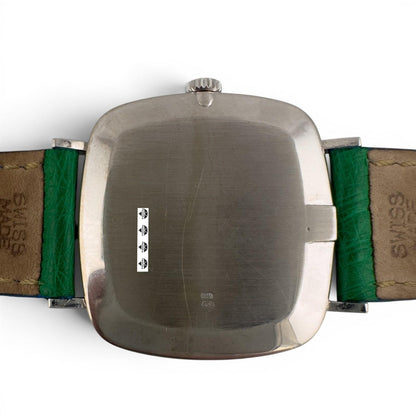 1976 Rolex Cellini 4048 18k White Gold Silver 30mm Square Green Strap Watch BOX