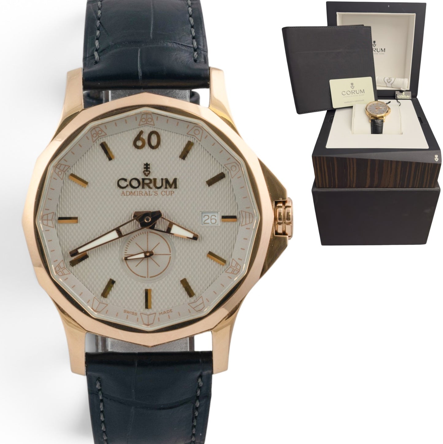 Corum Admiral's Cup Legend 42mm 395.101.55 FH12 Silver 18k Rose Gold BOX PAPERS