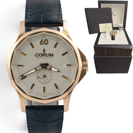 Corum Admiral's Cup Legend 42mm 395.101.55 FH12 Silver 18k Rose Gold BOX PAPERS