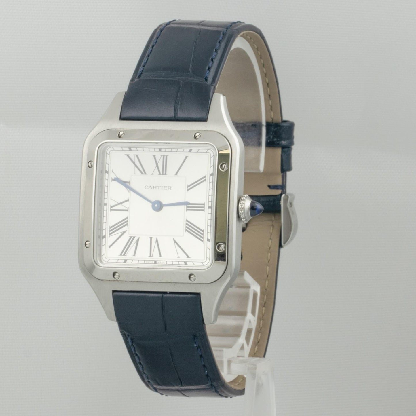 Cartier Santos Dumont WSSA0085 Steel Silver Roman Blue Strap Large BOX + PAPERS