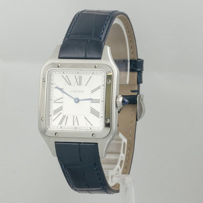 Cartier Santos Dumont WSSA0085 Steel Silver Roman Blue Strap Large BOX + PAPERS